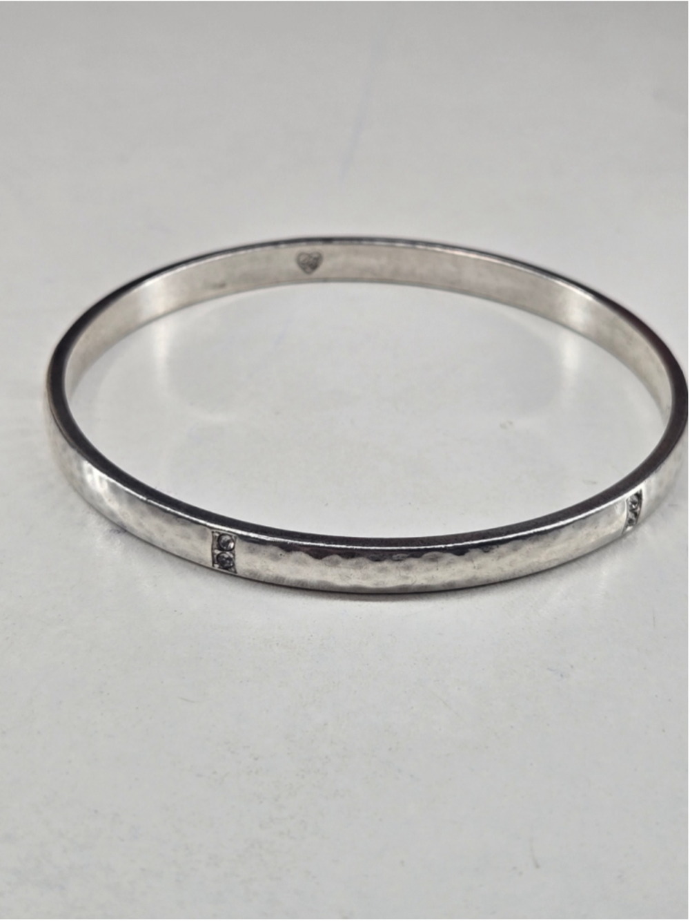 Brighton Bangle Bracelet Silvertone Hammered Finish Rhinestone Accents Classic - Picture 10 of 10